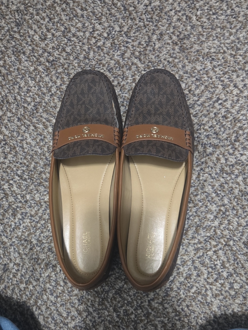 Michael Kors Brown and Dark Brown Logo Slip-On Loafers